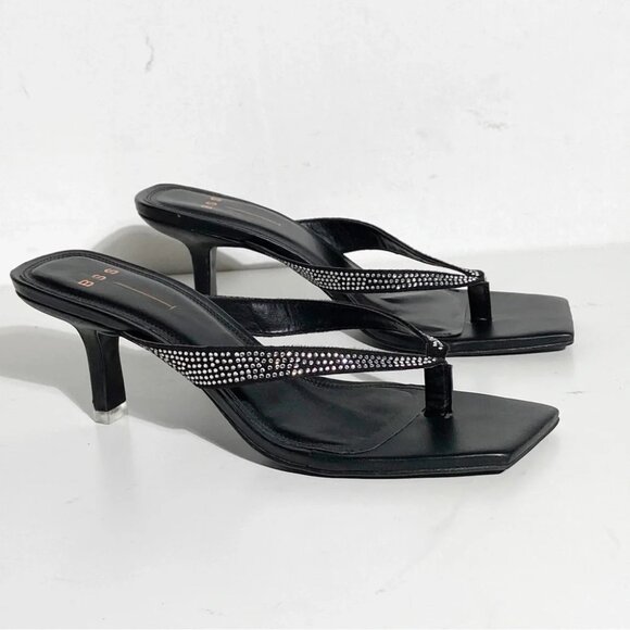 New Black Suede Studio Black Thong Crystal Embellished Sandal Heel size 40.5 - Picture 2 of 7